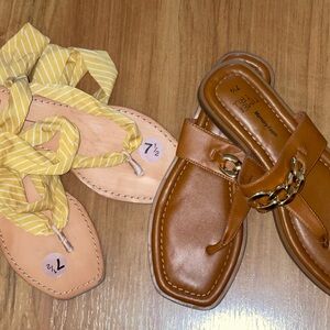 Time and Tru Women's Yellow and Tan Sandals